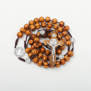2024 cattolico rosario rotondo perline di legno fatte a mano linea cristiana Vintage croce ornamento lungo <span class=keywords><strong>corda</strong></span> rosario collana - Product Image 6