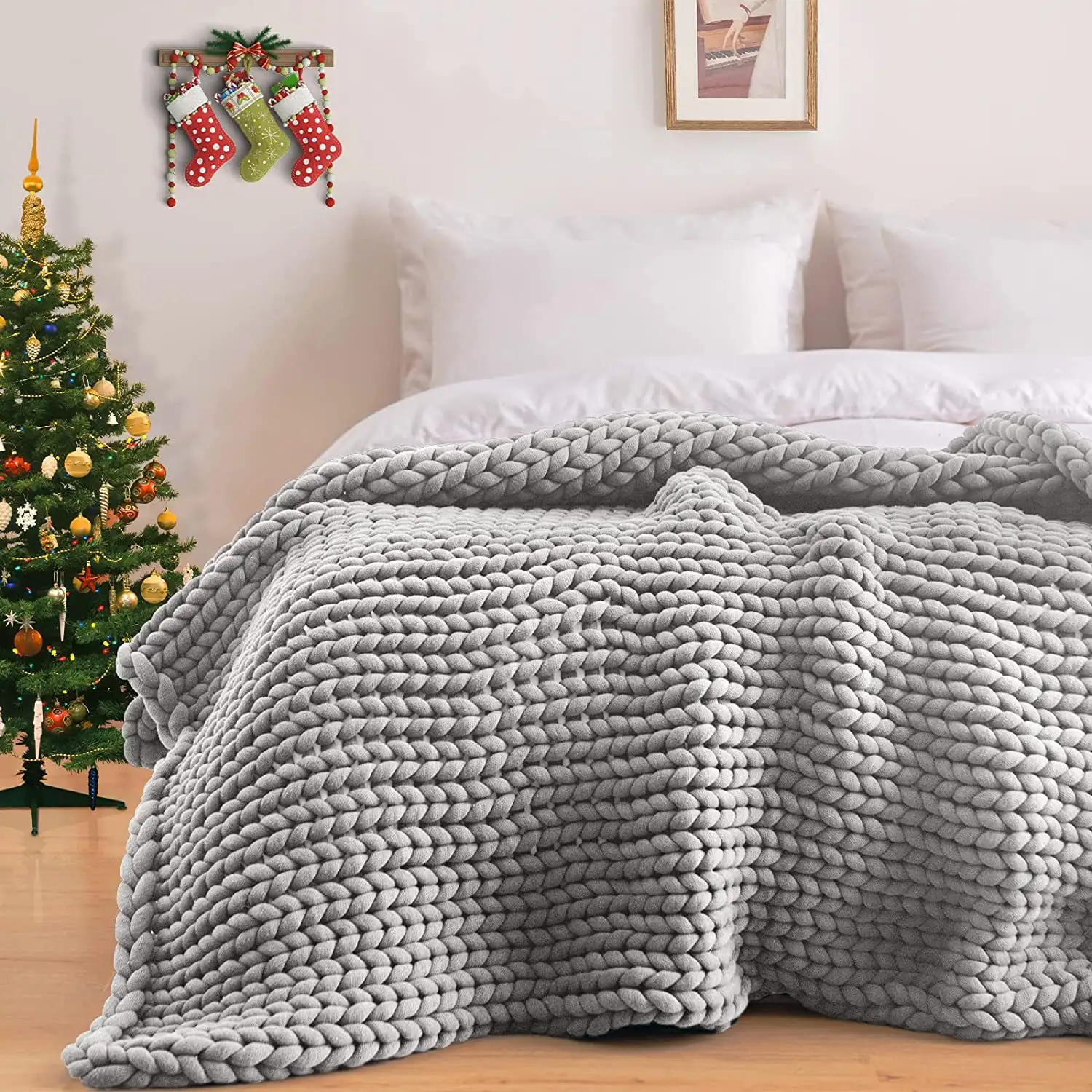 Custom Color Seamless Washable 3kg 10lb Diy Knit Anxiety Dog Weighted Blanket Sofa Christmas Bedding Chunky Knitted Throw