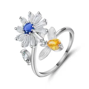 批发时尚可爱的雏菊戒指女孩可爱的钻石蜂花环