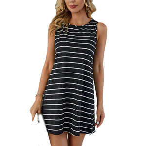2026 Women Casual Home Midi A-Line Loose Round Neck Breathable Sleeveless Striped Dress - Product Image 5