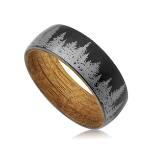 卸売8mm黒タングステンリング、カスタム森木インレイ男性のウェディングバンド工場価格 - Product Image 6