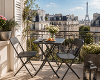 Table de bistrot moderne pour balcon, pliante, 60x60cm, avec structure en fer et plateau en verre trempé, légère et facile à transporter