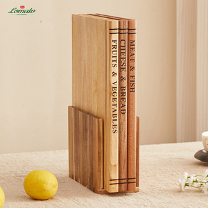 Eco-Friendly Kitchen Gift Solid <strong>Wood</strong> 3pcs Wooden Book-Shaped Cutting Board Set with Stand for Vegetables Bread &amp; Meat - Product Image 1