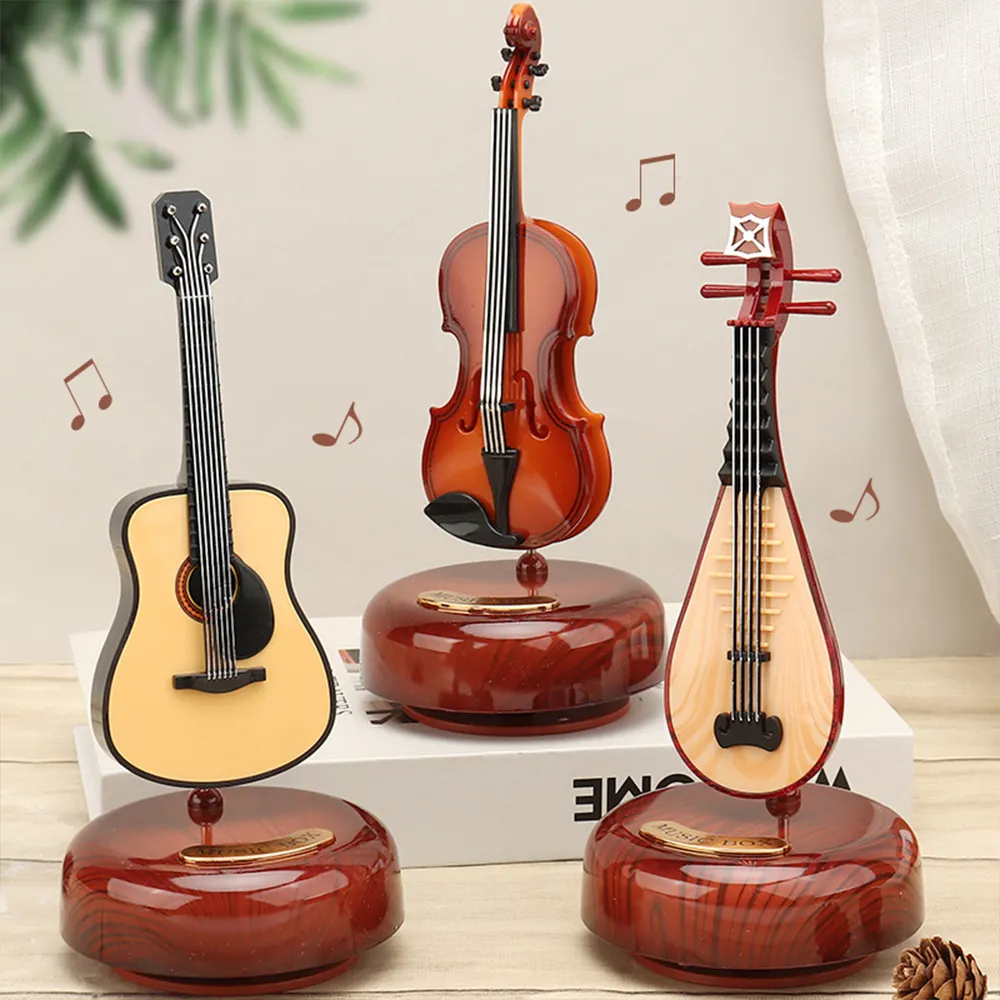 Amoy-Art Decoración de Música Figura Piano Musical Escultura Guitarra para Hogar Regalos Cumpleaños Navidad Resina 24cmH