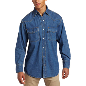 De manga larga de los hombres de la enzima lavado presión occidental Denim <span class=keywords><strong>Jeans</strong></span> camisa - Product Image 1