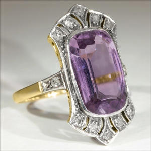 Anello da Cocktail Q352 per Donna con Ametista Naturale Taglio Smeraldo, Design Geometrico, Anelli alla Moda per Fidanzamento - Product Image 1