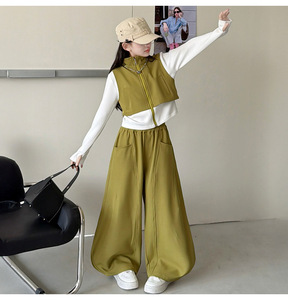 Nuovo Set Casual 2 Pezzi per Ragazze Adolescenti 2026: <span class=keywords><strong>Felpa</strong></span> <span class=keywords><strong>Bianca</strong></span> e Verde con Cerniera + Pantaloni Larghi - Product Image 6