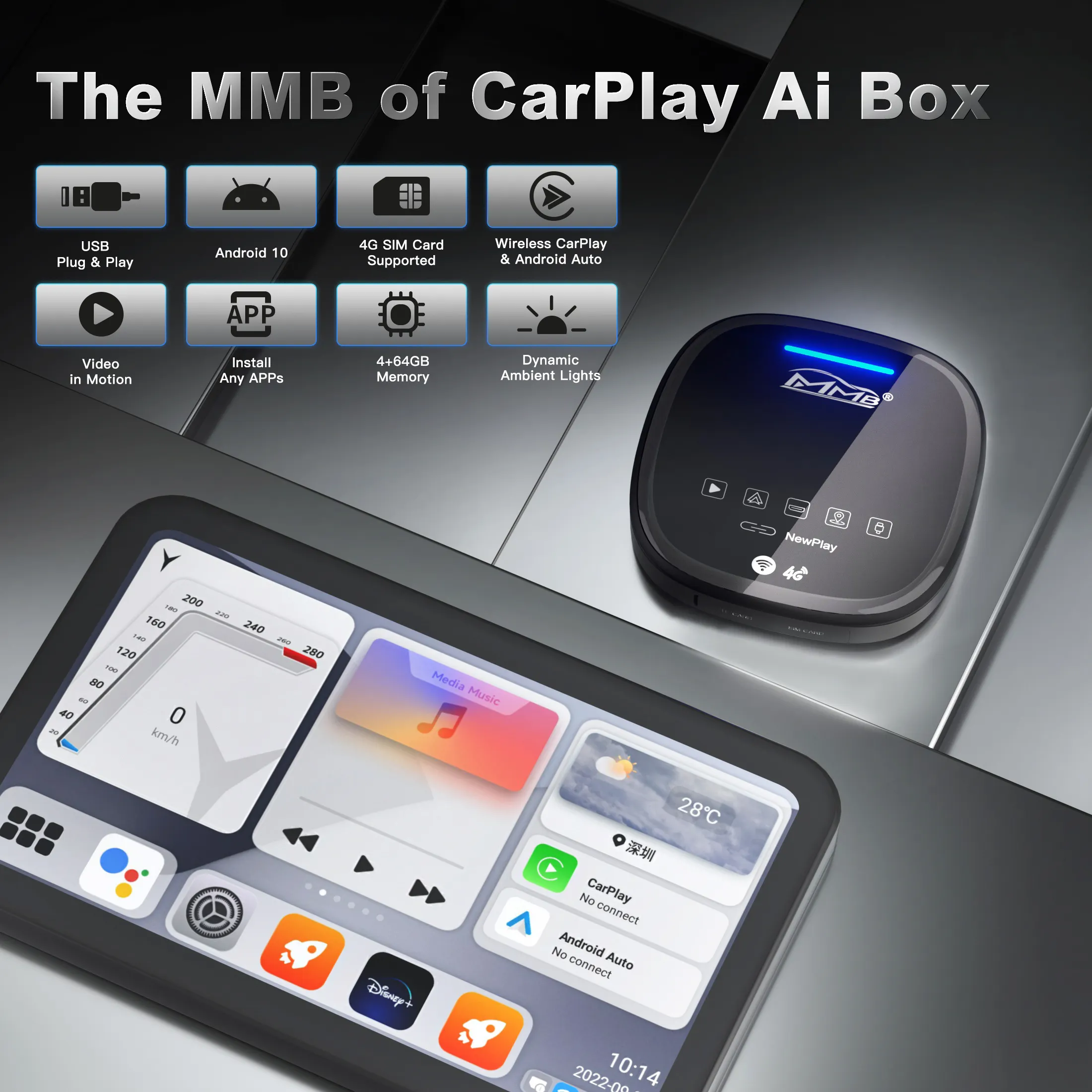 Joyeauto mmb carplay ai box sem fio, android, auto espelhamento, link, youtube, multimídia, caixa inteligente, ai