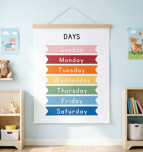 Affiche Murale Éducative Personnalisée en Tissu Premium, Impression Artistique de Qualité Supérieure, Tableau Hebdomadaire pour la Maternelle, Décoration Murale pour l'Apprentissage des Enfants en Classe et à la Maison - Product Image 5