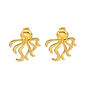 EH515 Juego de Aretes de Acero Inoxidable Chapados en Oro de 18K con Diseño de Océano y Naturaleza - Aretes con Forma de Pulpo/Cola de Ballena/Hoja para Mujer - Product Image 5