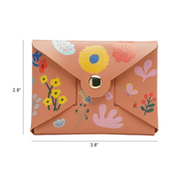 Dompet Kartu Kredit Mini Kulit PU Logo Kustom Fashion, Dompet Koin Kancing Tekan Motif Bunga untuk Wanita dan Remaja Putri