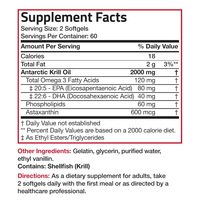 Huile de krill antarctique 2000 mg en gélules molles avec oméga 3 DHA, phospholipides, astaxanthine, sans OGM, sans gluten, complément alimentaire