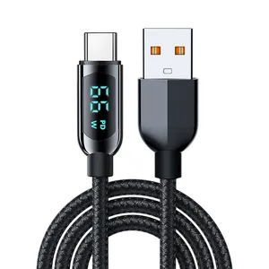 สายชาร์จเร็วชนิด C จอแสดงผลดิจิตอล66W สาย USB C ส่ง1.2M สำหรับ Samsung Huawei