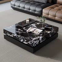 Table basse moderne minimaliste de luxe en pierre frittée écologique, aspect marbre, avec base en métal, pour salon