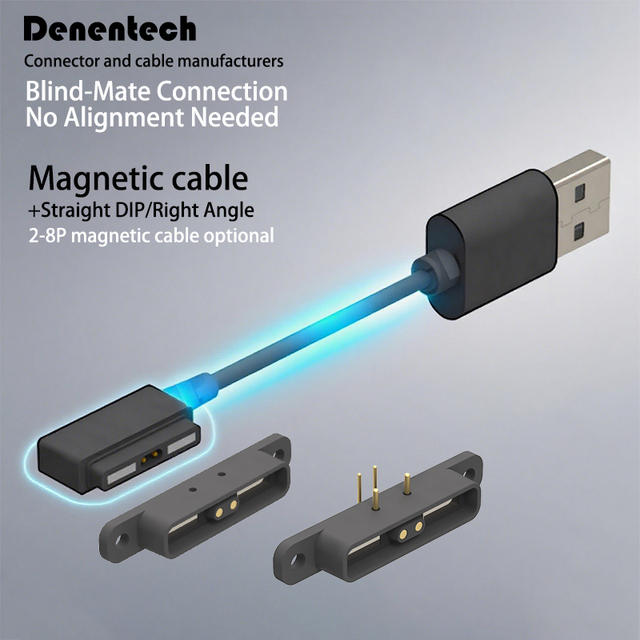 Denentech Magnetic Pogo Pin Charger Connector USB C Charging Cable for Smart Watch 180 Degree Rotational 2M Data Transfer