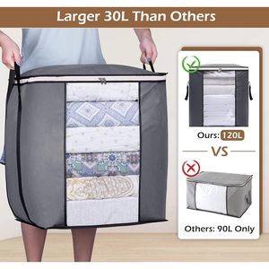 120L Extra Large Blanket Storage <b>Bag</b> Breathable Fabric King Comforter Bedding Organizer Grey Closet Use - Product Image 2