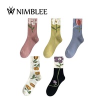 Kaos Kaki Wanita Katun Berkualitas Tinggi Grosir Pabrik, Motif Bunga, Kaos Kaki Olahraga, Kaos Kaki Sehari-hari, Model Crew Socks
