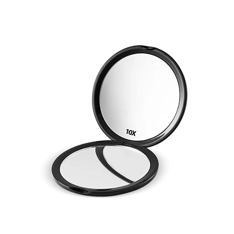 Custom logo compact mirror round travel pocket mirror double side with 10x magnifier