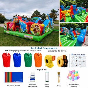 Parcours d'obstacles gonflable sur le thème des animaux de la jungle, tunnel de jeu pour enfants, aire de jeux pour la maternelle, location pour fêtes - Product Image 2