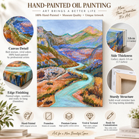 Peinture à l'huile texturée, Canyon enroulé par la rivière, eau turquoise, falaises violettes, art mural, décoration intérieure pour hôtel