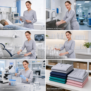 Conjuntos de Uniformes Médicos de Manga Larga con Cuello en V, Pantalones Rectos con Pliegues Altos, Uniforme de Enfermera, Resistente a las Arrugas, Uniformes de Hospital OEM - Product Image 4