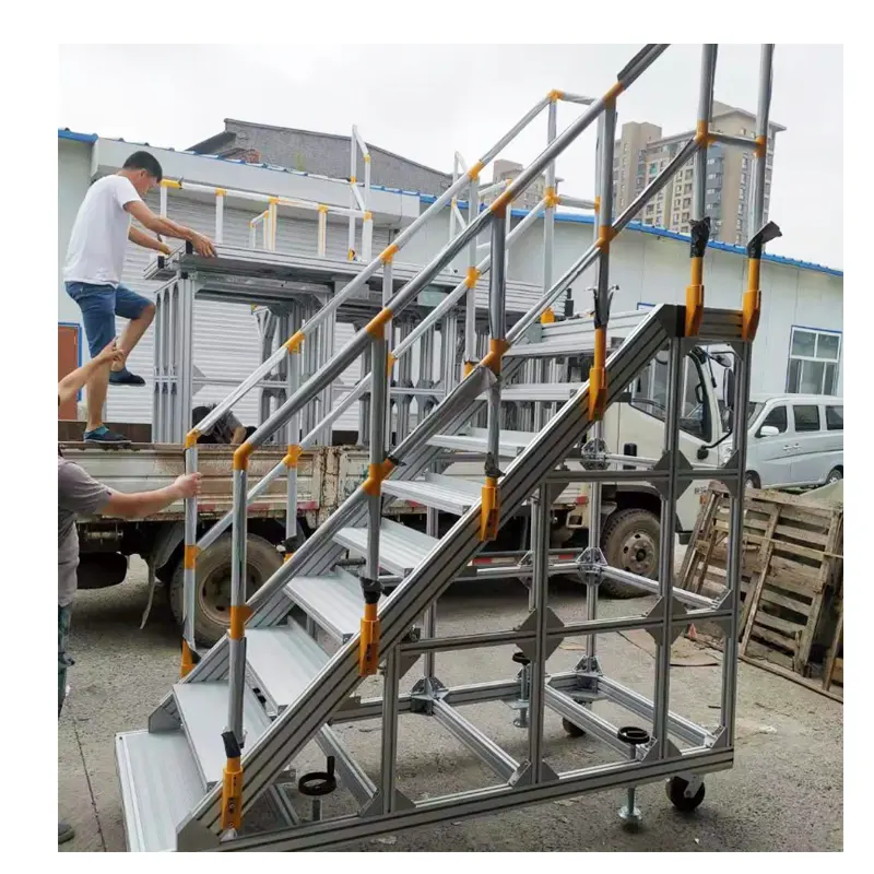 Alumínio Rolling Fence Industrial e Armazém Plataforma Escada com Corrimãos De Segurança