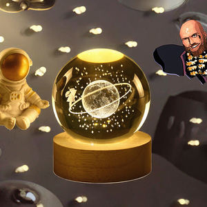 Lampada Notturna con Sfera di Cristallo Incisa al Laser 3D, Motivo <span class=keywords><strong>Universo</strong></span>, 6CM, con Luce LED, Base in Legno, Alimentazione USB - Product Image 4