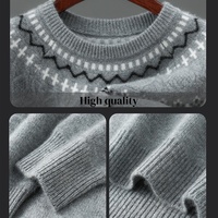 Individuelles Logo OEM 100% Reine Merinowolle Strickwaren Herren Jacquard Strickpullover Weihnachten Lässiger Rundhals Winter Gestrickter Pullover