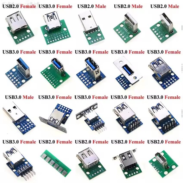 Type A Male Female USB To DIP 2.54mm PCB Connector USB 2.0 3.0 PCB Board Connector USB PCB Socket USB Connector