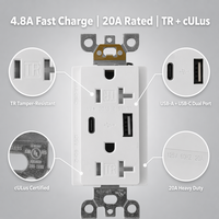 Pengisi Daya USB 4.8 Amp Bersertifikasi UL, Stopkontak Dinding USB Tipe C Anti-Curi 125V 20A Standar Amerika, Soket USB Standar AS