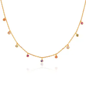 Colar personalizado de joias, colar de vidro banhado a ouro rosa, pedra colorida 925, pingente de pino de segurança, colares de menina