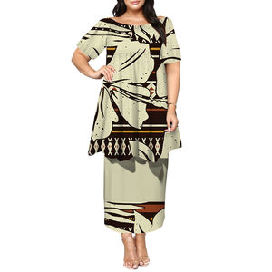 Alta calidad logotipo personalizado de talla grande señoras vestido Casual Tonga Puletasi vestido de media manga Fiji diseño polinesio vestido de graduación 2 uds - Product Image 1