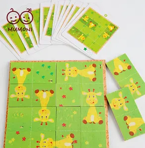 למעלה מכירה ג 'ירפה דפוס עיצוב חידות 15 דו צדדי כרטיסי מצחיק ילדים לוח משחק עץ היגיון חידות