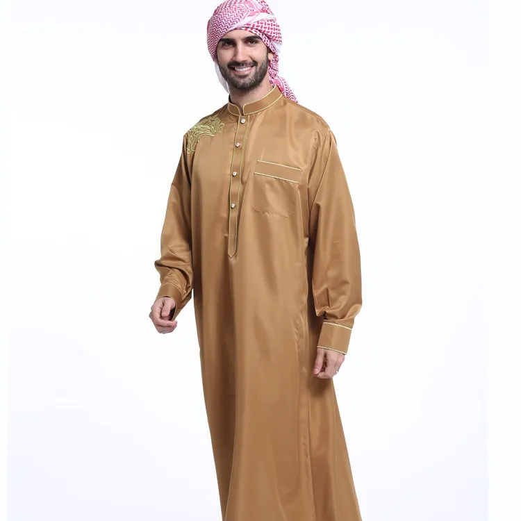 Thobe Muslim Size Pocket Men Islamic Clothing Solid Color Arab Design Dress Saudi Fashion