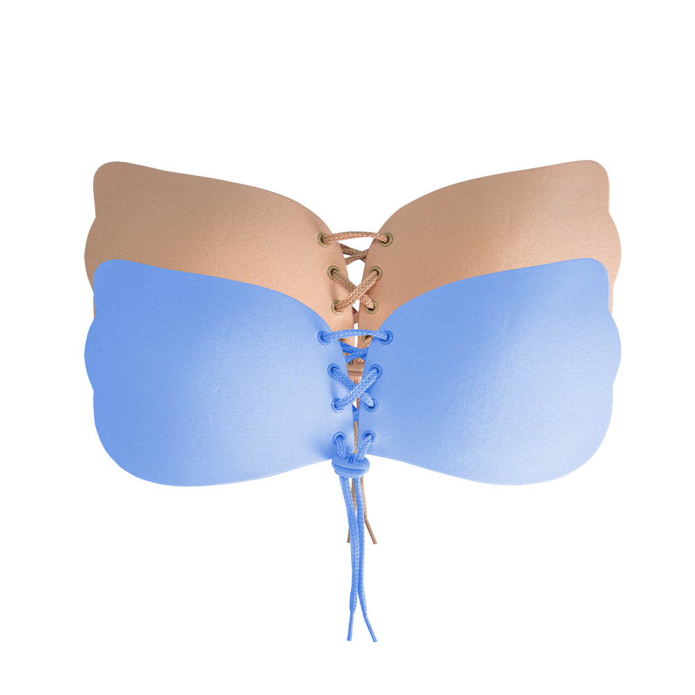 Wing Shape Adhesive Strapless Bra With Front Drawstring Invisible Backless Lift Up Push-Up Bra Wire Free Solid Knitted Sexy