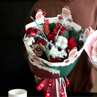 Kertas Seni Kemasan Buket Bunga Santa Claus Berlapis PE Tahan Air Sekali Pakai Kemasan Hadiah Gaya Baru