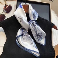 Foulard carré en satin de soie de mûrier 100% 90x90cm pour femme, style chinois, imprimé floral, bandana pour la tête et le cou, châle, cadeau élégant