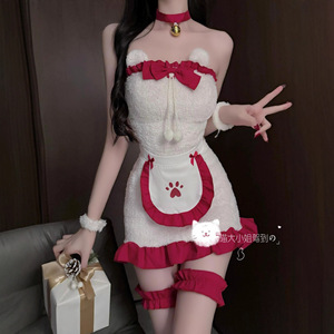 Conjunto Navideño: Atuendo de Sirvienta Sexy, Inocente y Lindo, Vestido Ajustado sin Tirantes, Elegante y de Felpa - Product Image 4