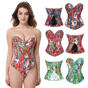 Hete Damesmode Romantische Kleurrijke Bloemenprint Sexy Overbuste Corset Bustier Tailletrainer Shaperwear Top