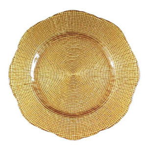 Plato Base de Cristal Dorado de Lujo Personalizado al por Mayor de 13 Pulgadas, Plato Moderno para Bodas, Fiestas <span class=keywords><strong>y</strong></span> Restaurantes - Product Image 6