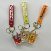 Porte-clés en acrylique 3D mignon en forme de chat, avec pendentif bouteille de thé au lait Boba et accessoires suspendus effet sable mouvant, petit porte-clés anime en plastique
