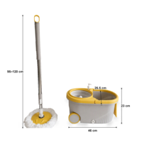 Serpillère en microfibre auto-essoreuse rotative à 360°, avec roues grandes, pliable, télescopique, double entraînement, pour sols, gris-jaune, pour ensemble de nettoyage avec seau