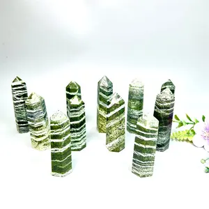 Factory Wholesale Nature High Quality Crystal Healing Point Green Zebra Jasper Tower For Decorations