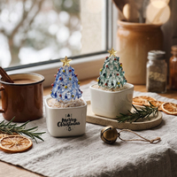 Sapin de Noël en verre de Murano effet neige, figurine artistique en cristal coloré pour la maison, accent de table hivernal