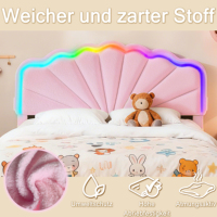Magisches Teddybett mit bunten Lichtern, die sich zu jedem Rhythmus synchronisieren, USB-C-Anschluss und Aufbewahrungsschubladen, Rosa-Weiß