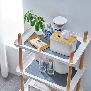 Drie-Tier Beweegbare Opslagrekken Plastic Houten Badkamerkar Keuken Opbergplanken Op Wielen - Product Image 5