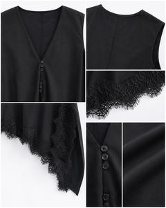 Chic Asymmetrical Sleeveless Lace <b>Top</b> with <b>Layered</b> Hem for Casual Office - Product Image 5