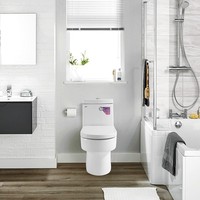 WC monobloc moderne et minimaliste en PVC à siphon, économe en eau, à poser au sol, avec chasse d'eau puissante et jet de pulvérisation