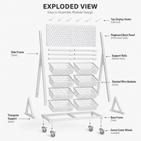 Étagère de présentation mobile robuste à 4 niveaux avec panneaux perforés et paniers métalliques, revêtement en poudre époxy, pour supermarchés, magasins de proximité et snacks