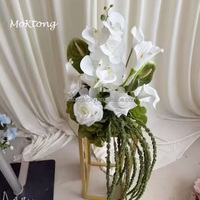 MoKtong Centre de table tendance vert printanier et blanc avec fleurs, centre de table blanc et vert mettant en vedette des hortensias et des lys calla